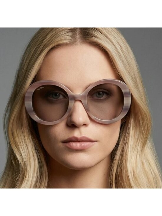 Max Mara RENEE MM0074 20E Sunglasses Striped Grey Round Frame, Brown Lenses